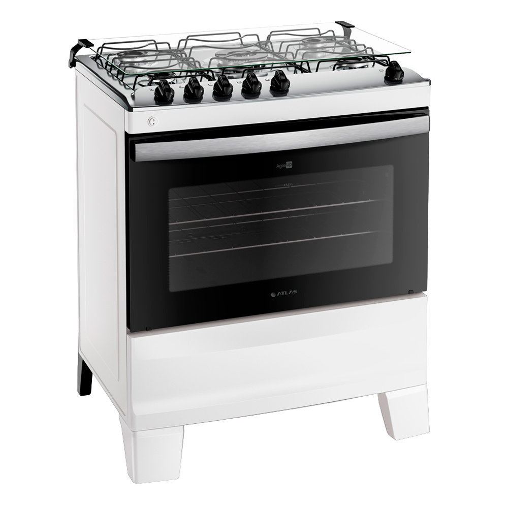 Fogão Atlas Agile Up 5 Bocas Automático Mesa de Inox Tripla Chama Forno 86,5L