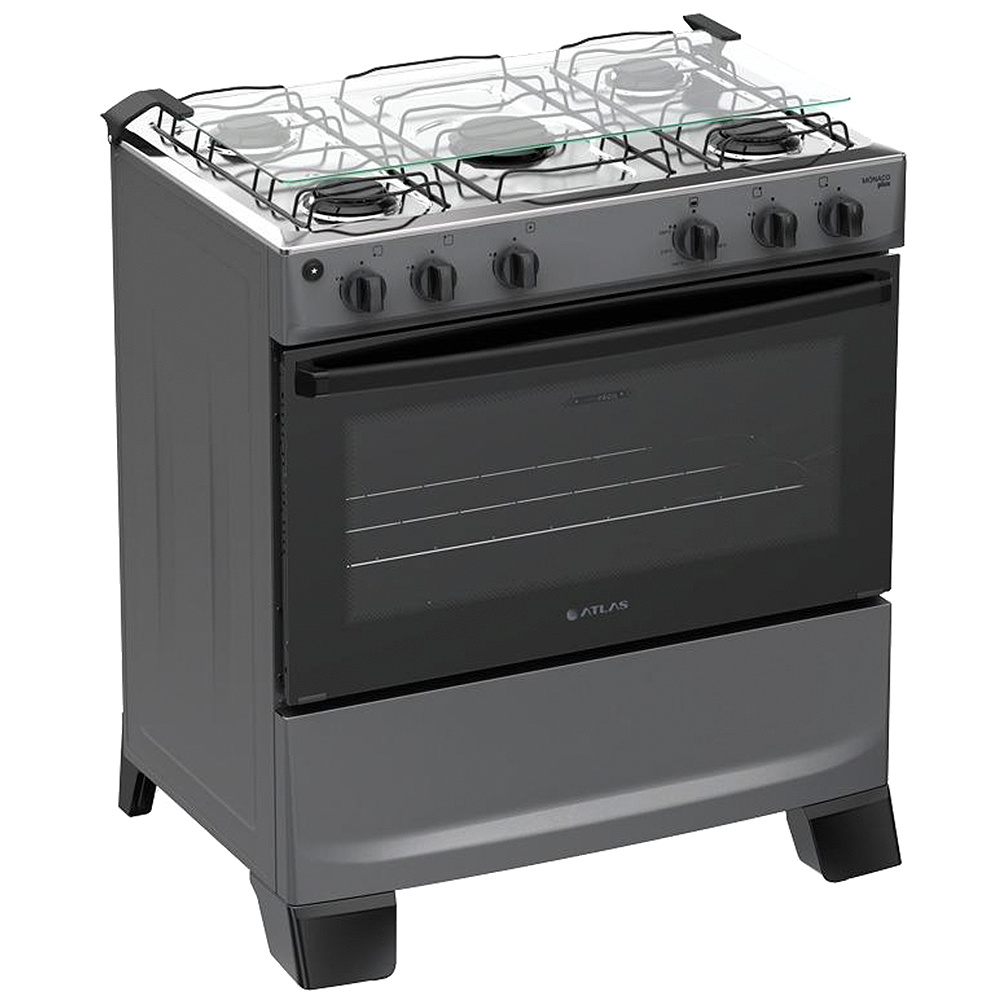 Fogão Atlas Mônaco Plus 5 Bocas Automático Mesa de Inox Forno