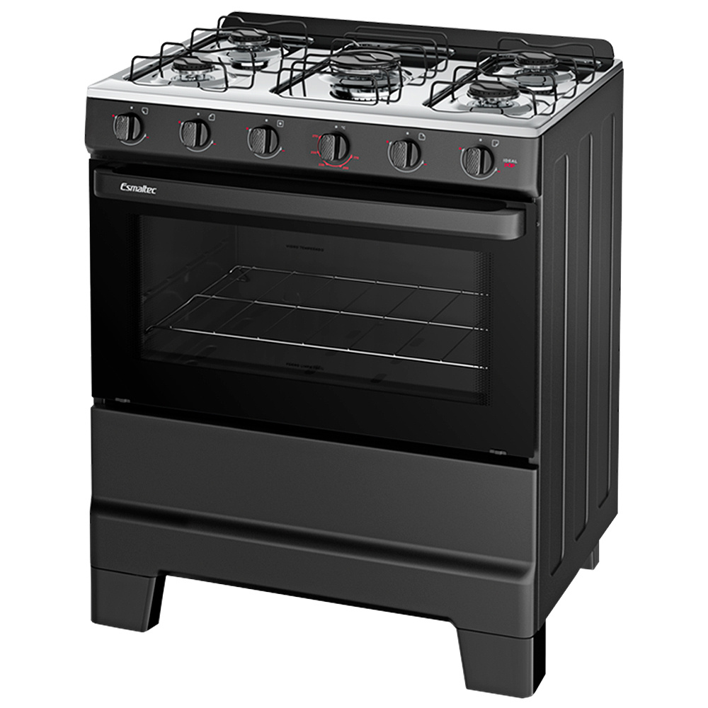 Fogão Esmaltec Ideal Pop 5 Bocas Manual Mesa Aço Inox