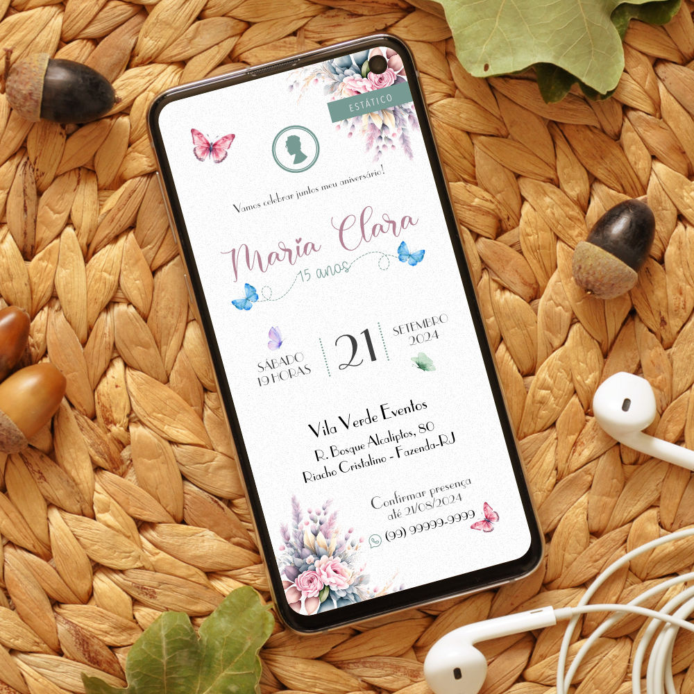 Convite de Aniversário Virtual | Farfalle | 15 Anos