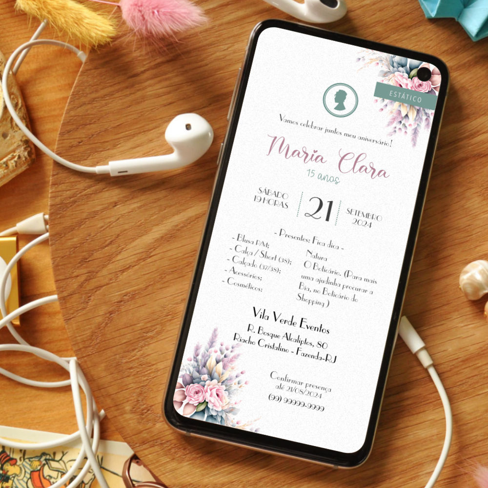 Convite de Aniversário Virtual | Floreale | 15 Anos