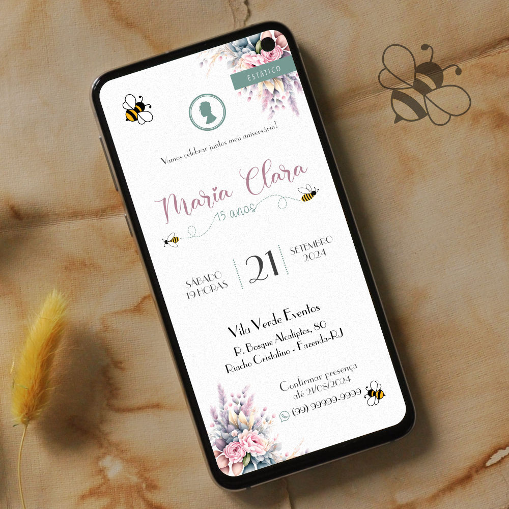 Convite de Aniversário Virtual | Piccole Api | 15 Anos