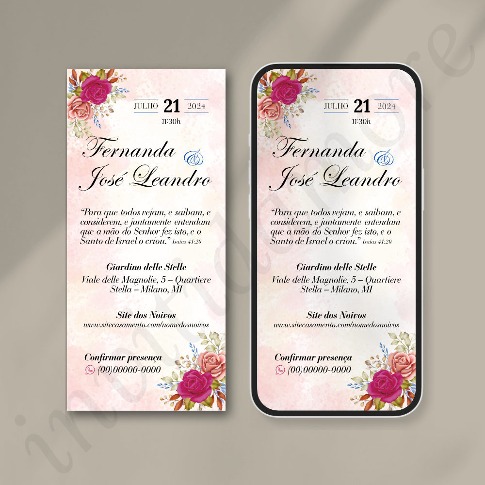 Convite de Casamento Virtual | Fucsia e Rosê