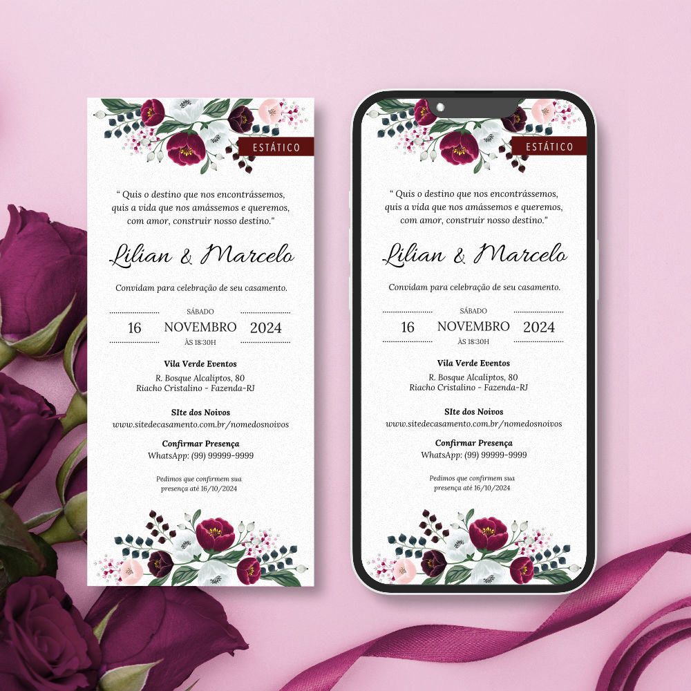 Convite de Casamento Virtual | Incanto | Marsala