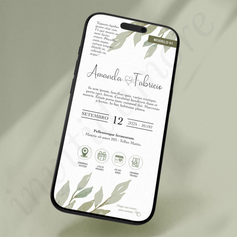 Convite de Casamento Virtual | Speranza | Verde Oliva
