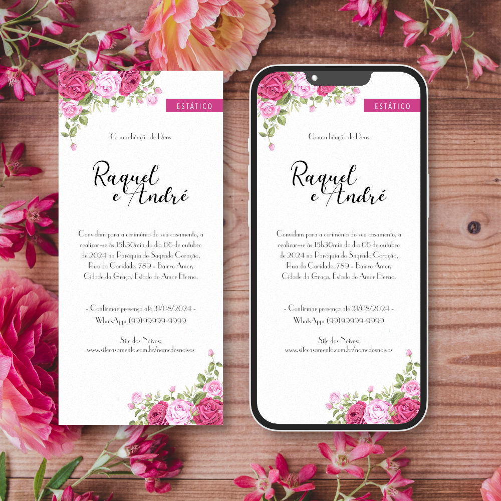 Convite de Casamento Virtual | Amore | Fucsia