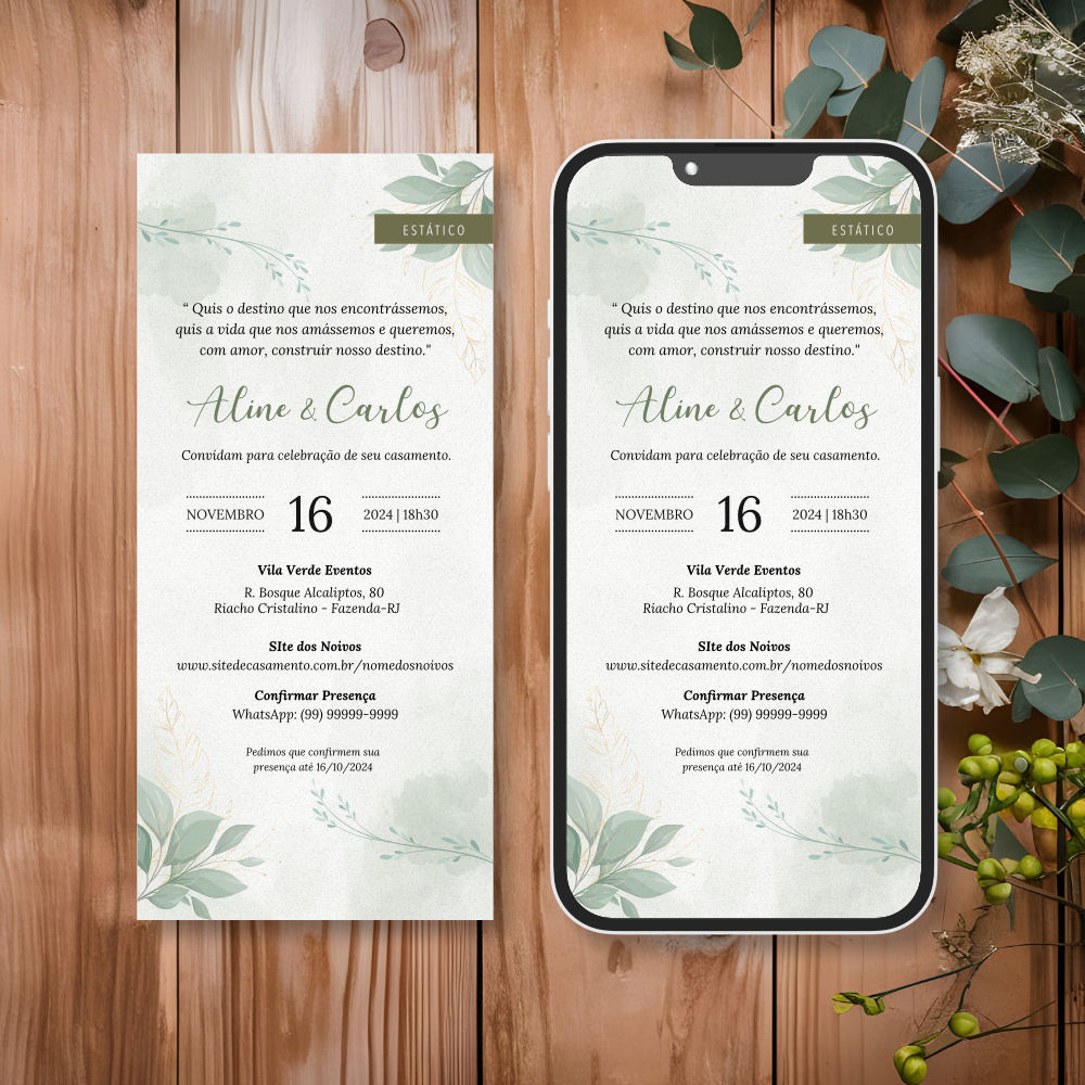 Convite de Casamento Virtual | Dolcezza | Verde Oliva