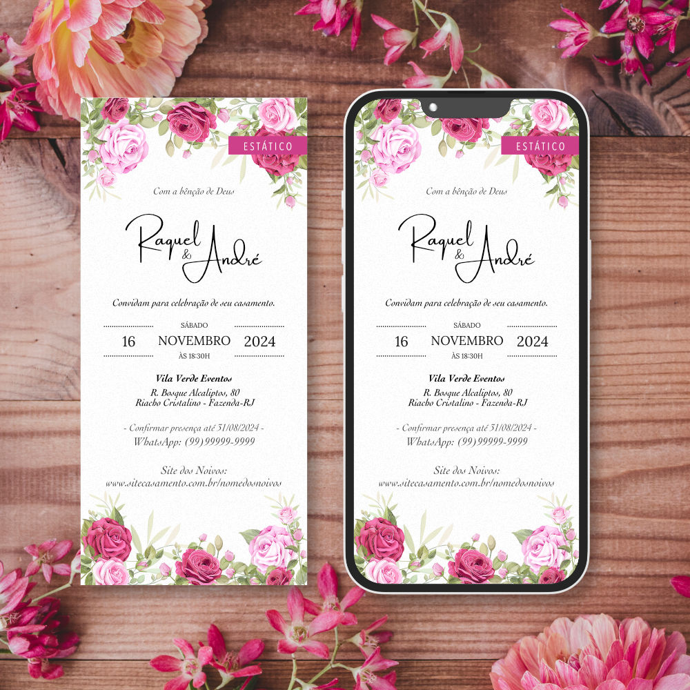 Convite de Casamento Virtual | Passione | Fucsia