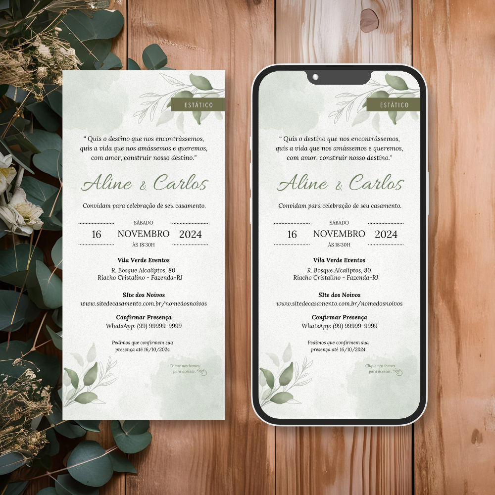 Convite de Casamento Virtual | Sogno | Verde Oliva