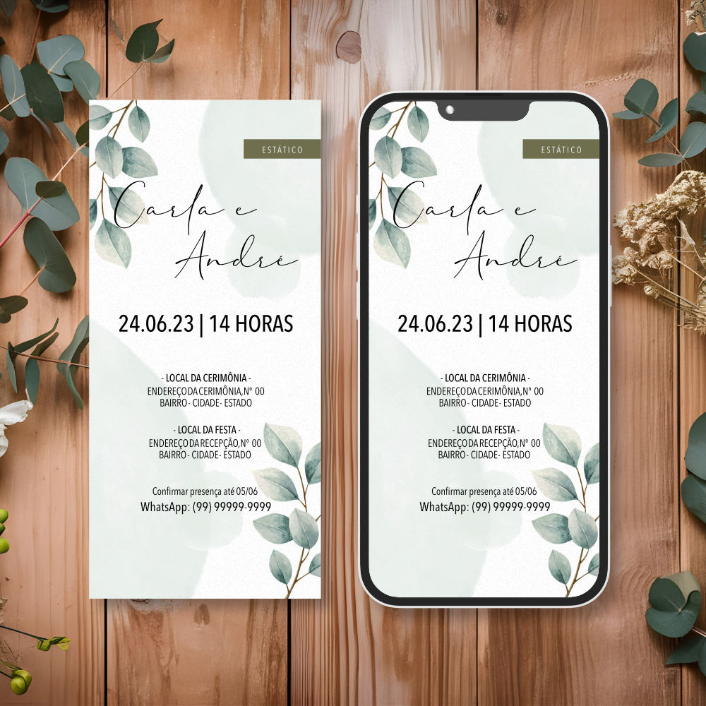 Convite de Casamento Virtual | Tesoro | Verde Oliva