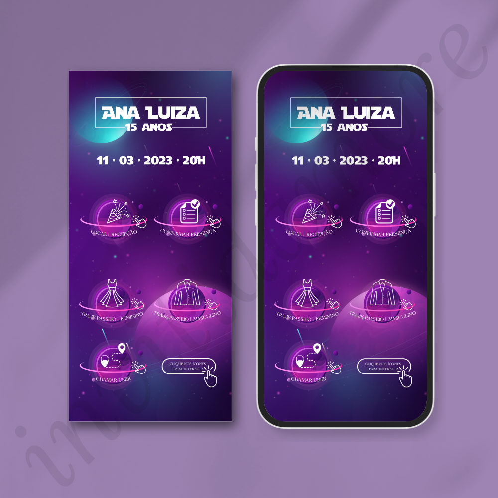 Convite Virtual de Aniversário | Planets | 15 Anos