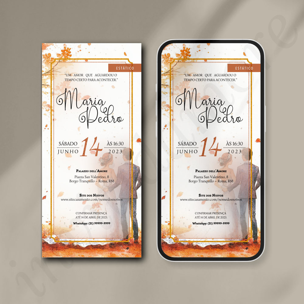 Convite Virtual de Casamento | Aquarela - Terracota