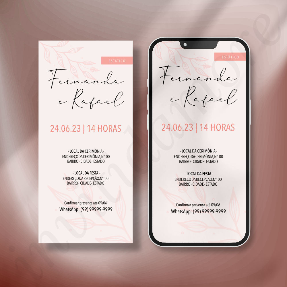 Convite Virtual de Casamento | Bellezza | Rosa