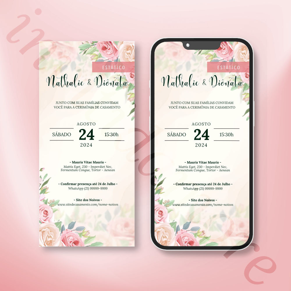 Convite Virtual de Casamento | Floral de Rosas