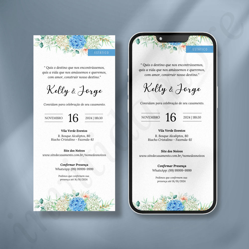 Convite Virtual de Casamento | Mare | Azul