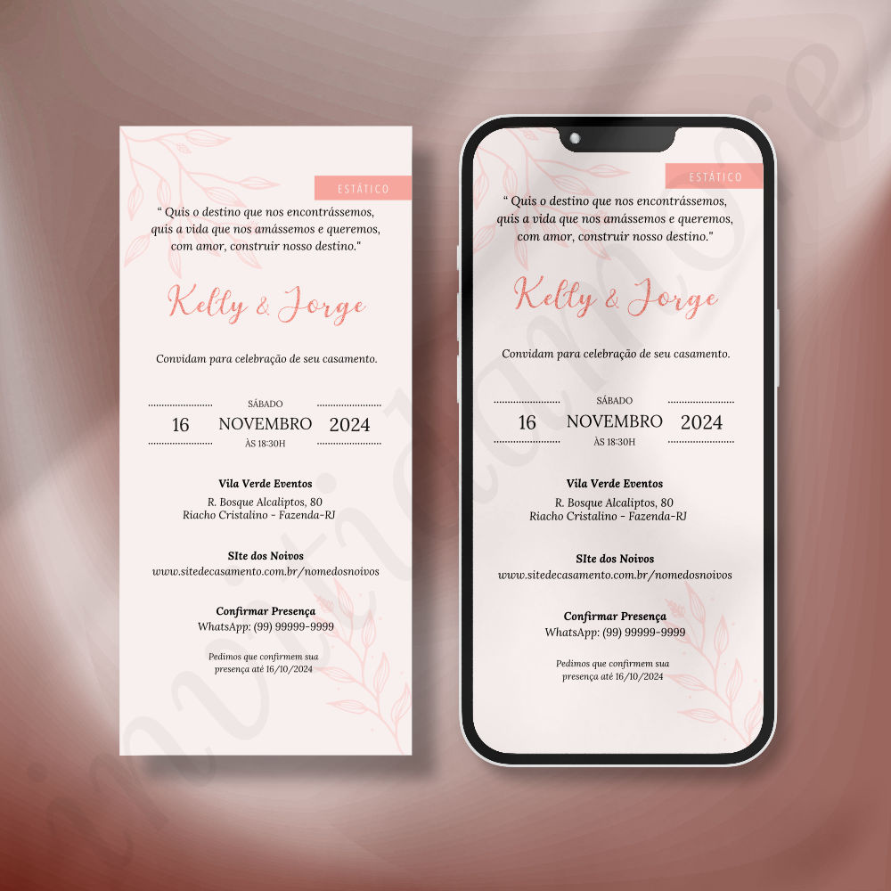 Convite Virtual de Casamento | Paradiso | Rosa