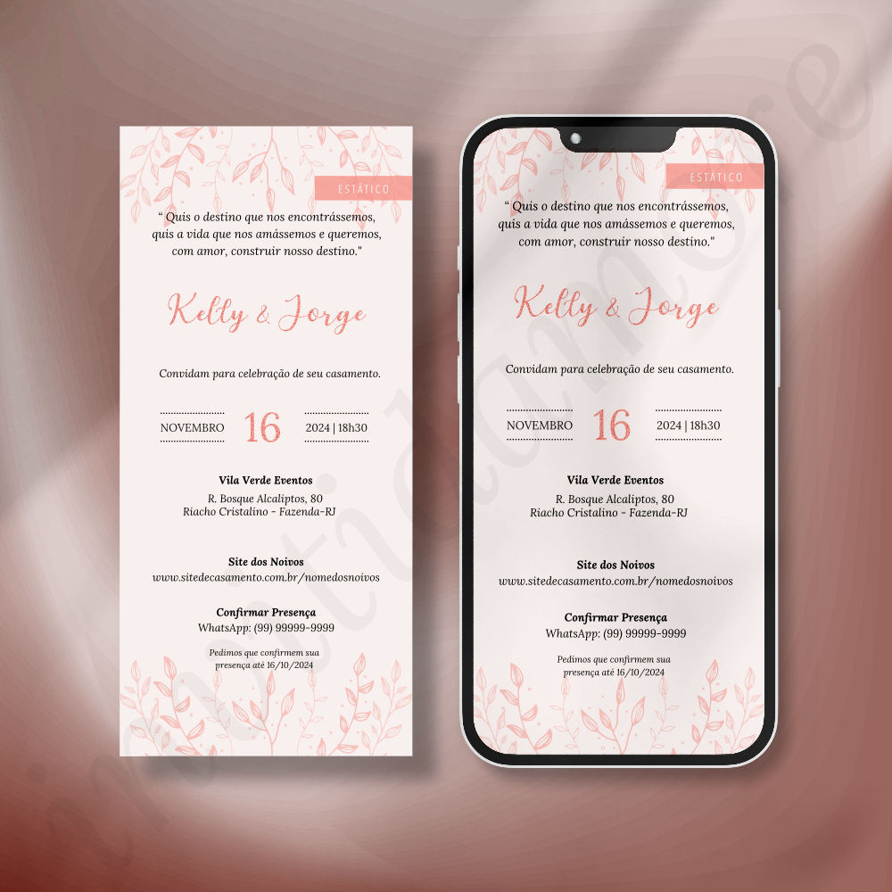 Convite Virtual de Casamento | Serenità | Rosa