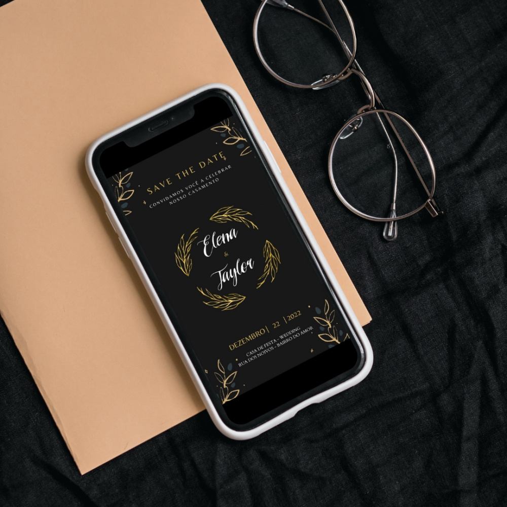 Save The Date Animado para Casamento | Folhagem Dourada