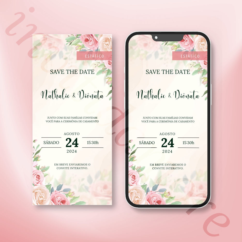 Save The Date Virtual de Casamento - Floral de Rosas