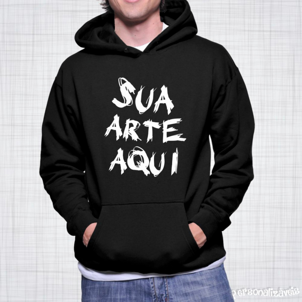 Blusa Moletom Canguru Algodão Preto Personalizado Irmãos Caneca