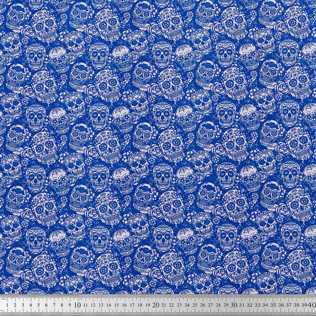 Tecido Tricoline Designtex Estampado Caveira Azul - 1,50m de Largura