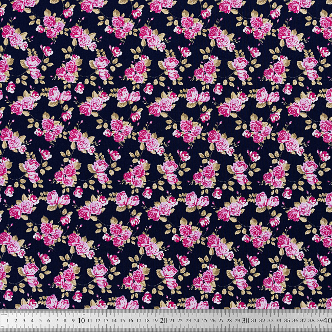 Tecido Tricoline Designtex Estampado Floral Marinho - 1,50m de Largura