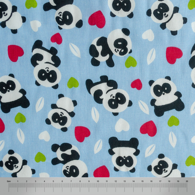 Tecido Tricoline Designtex Estampado Pandas Azul - 1,50m de Largura