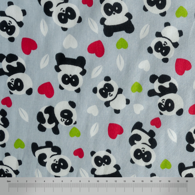 Tecido Tricoline Designtex Estampado Pandas Cinza - 1,50m de Largura