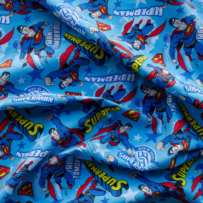 Tecido Tricoline Dohler Estampado Superman fundo Azul - 1,40m de Largura