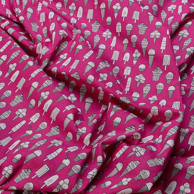 Tecido Tricoline Teksana Estampado Sorvetes Fundo Pink - 1,50m de Largura