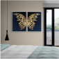 Quadro Butterfly Abstrato Wings Gold Luxo - Kit de 2 Quadros