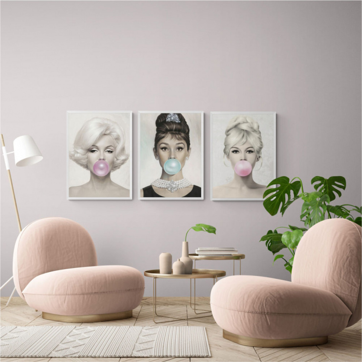 Quadro Marilyn Monroe, Audrey Hepburn e Brigitte Bardot - Kit de 3 quadros