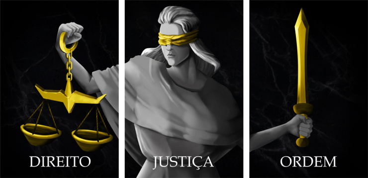 Tela Direito, Justiça e Ordem - Kit de 3 Telas Canvas