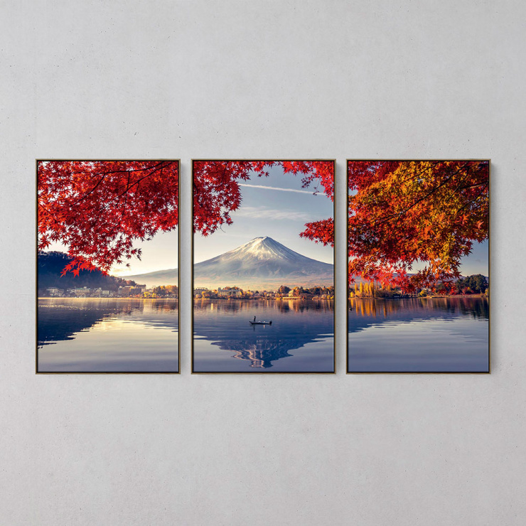 Tela Paisagem Monte Fuji - Kit de 3 Telas Canvas