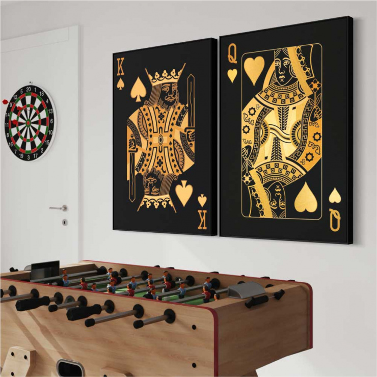 Tela Rei e Rainha de Espadas Ouro - Kit de 2 Telas Canvas