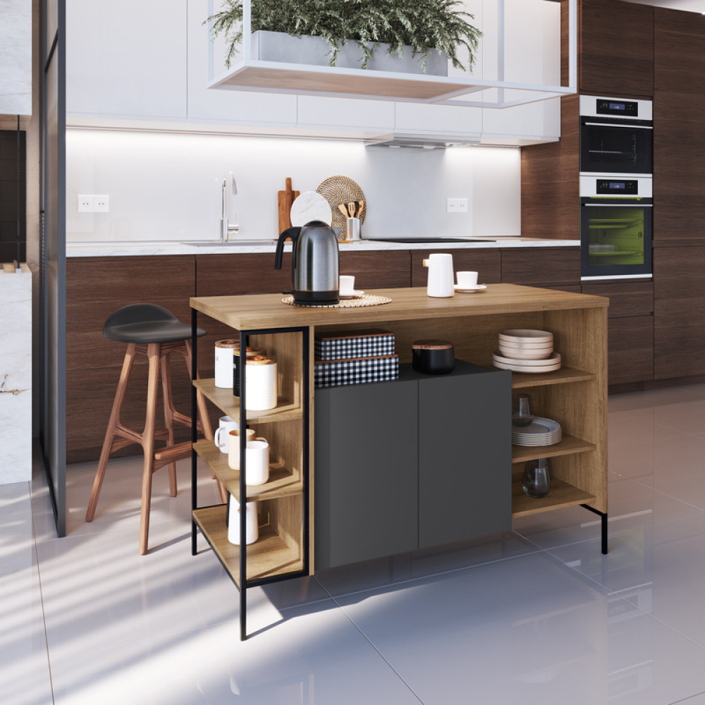 Mesa Bancada Gourmet Estilo Industrial 131cm com Armário 2 Portas P1035 ...