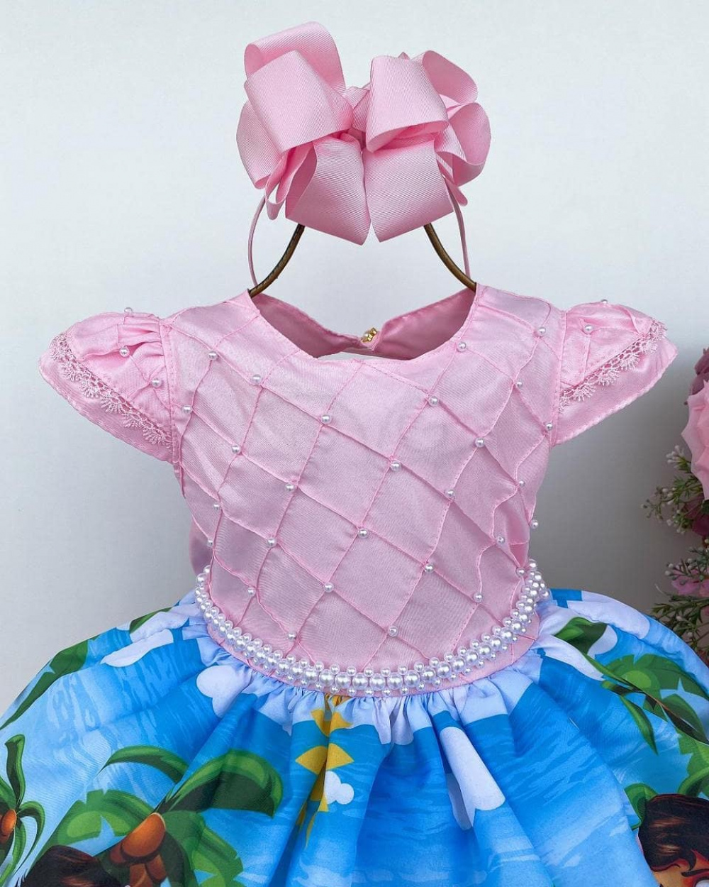 Vestido Moana Baby Rosa Pérola Infantil