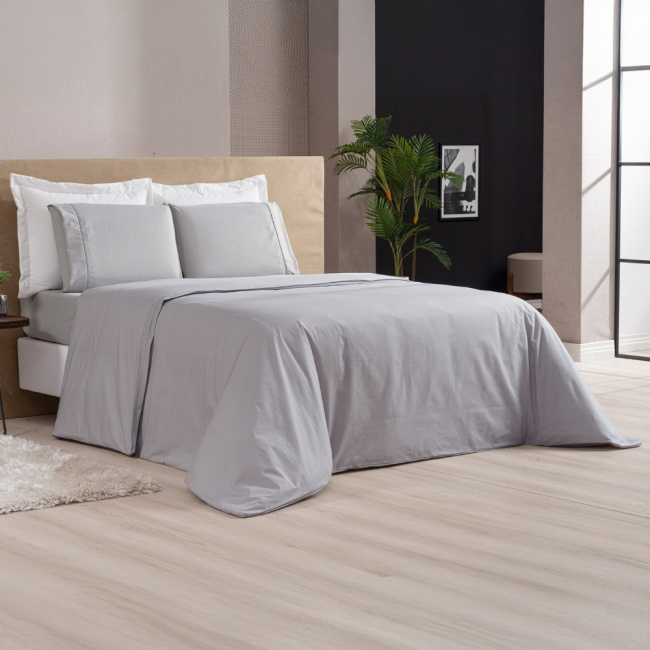 Capa de Edredom Duvet Solteiro Percal 400 Fios Acetinado Dupla Face com Zíper Cinza