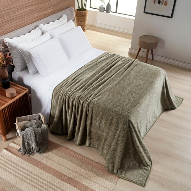 Cobertor Casal Queen King Manta Microfibra Coberta 2,20x2,40M Toque de Seda Premier Macio Bege