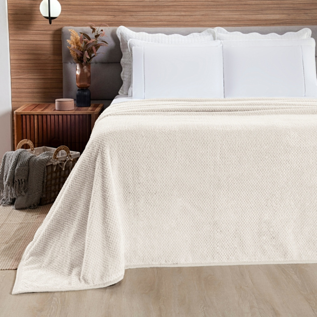 Cobertor Casal Queen King Manta Microfibra Coberta 2,20x2,40M Toque de Seda Premier Macio Marfim