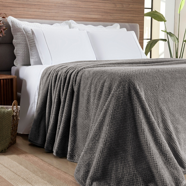 Cobertor Casal Queen King Manta Microfibra Coberta 2,20x2,40M Toque de Seda Premier Macio Prata