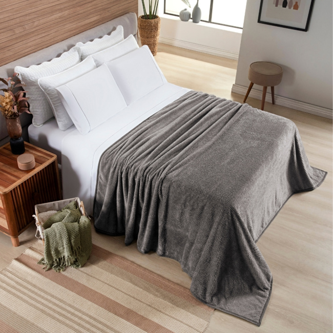 Cobertor Casal Queen King Manta Microfibra Coberta 2,20x2,40M Toque de Seda Premier Macio Prata