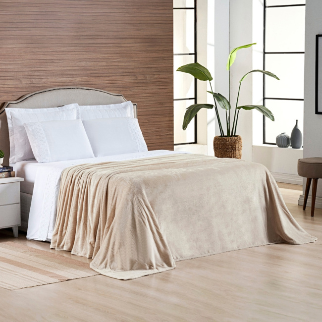 Cobertor Manta Flannel 180g/m² Toque Macio Turim Marfim