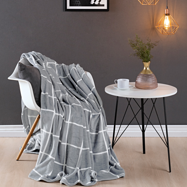 Cobertor Manta Flannel Casal 2,20x1,80m Toque Macio Austin Grid Cinza