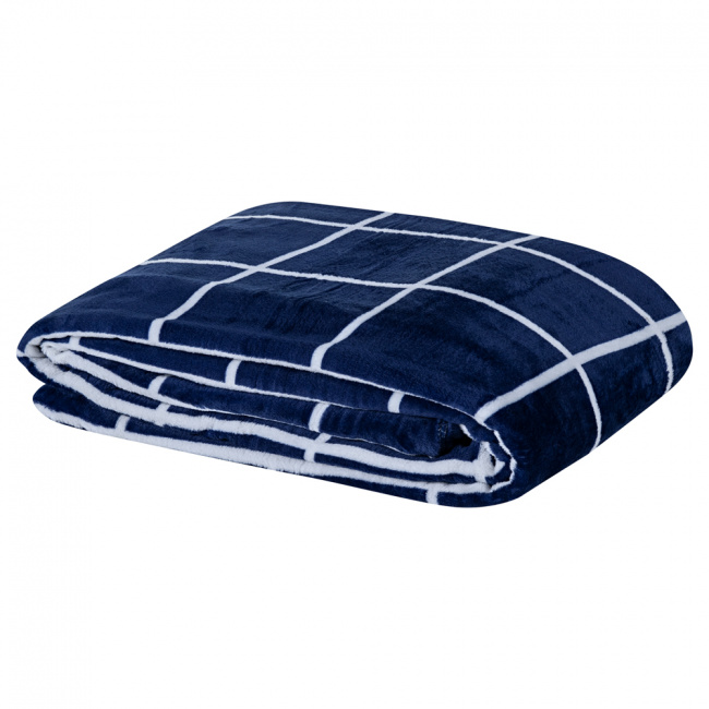 Cobertor Manta Flannel Casal 2,20x1,80m Toque Macio Austin Grid Marinho