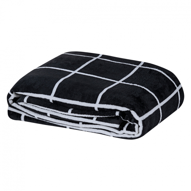 Cobertor Manta Flannel Casal 2,20x1,80m Toque Macio Austin Grid Preto