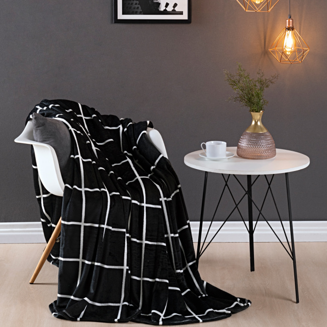 Cobertor Manta Flannel Casal 2,20x1,80m Toque Macio Austin Grid Preto