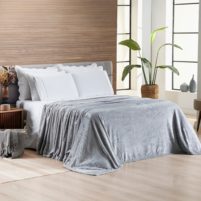 Cobertor Manta Flannel Casal Quebec 2,20x1,80m 300g/m² Prata