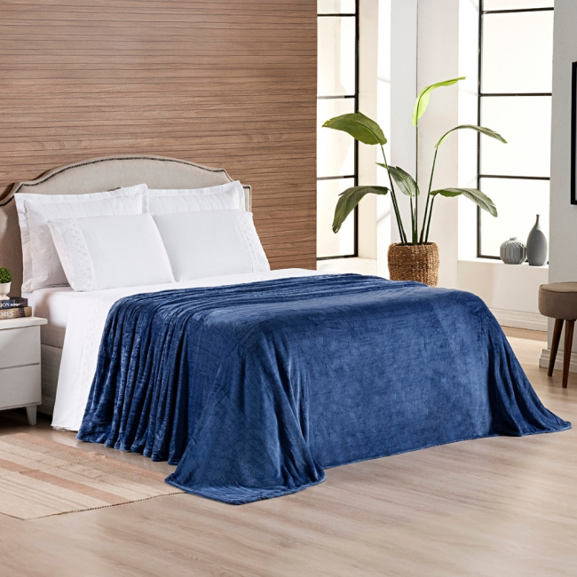 Cobertor Manta Flannel Casal Turim 2,20x1,80m 180g/m² Azul