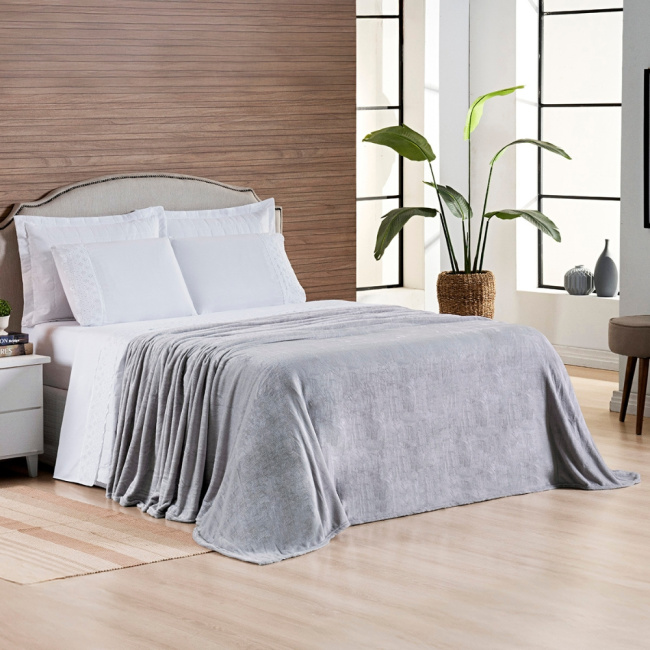 Cobertor Manta Flannel Queen Turim 2,40x2,20m 180g/m² Prata